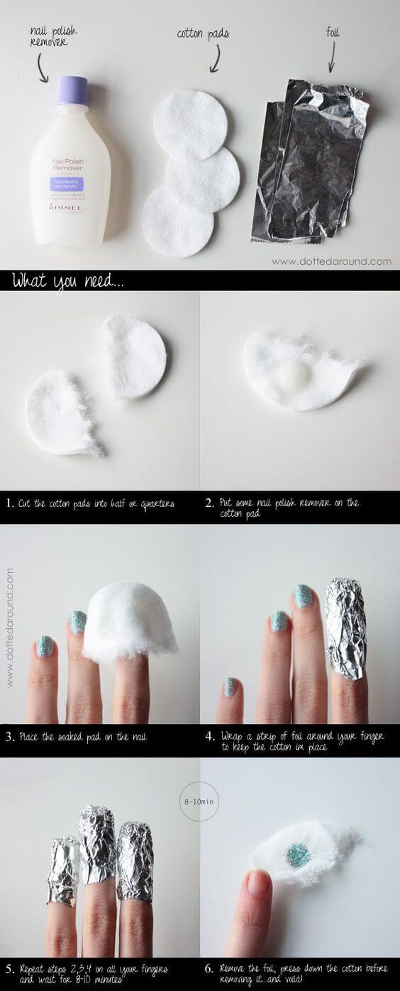HOW TO: REMOVE GLITTER & GEL NAIL POLISH - - DIY nail guides, tips & hacks from pinterest