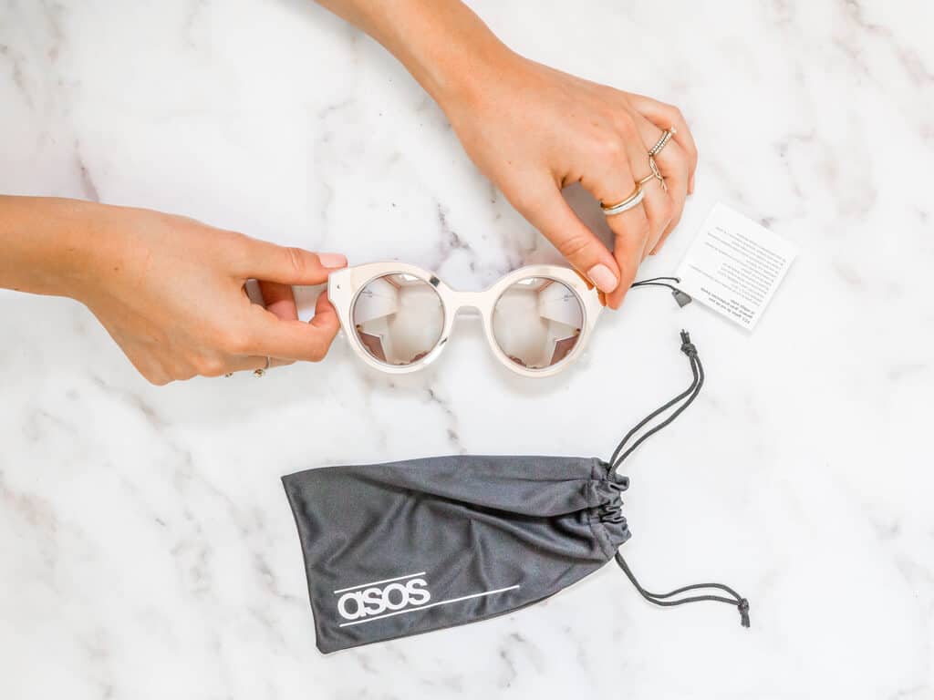 ASOS sunglasses with golden rims and pink mirrored glass | summer shades