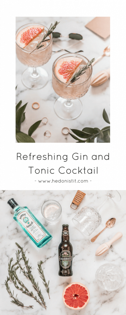 Gin and tonic with grapefruit & rosemary summer cocktail recipe - great for brunch, parties, weekends and happy hour!