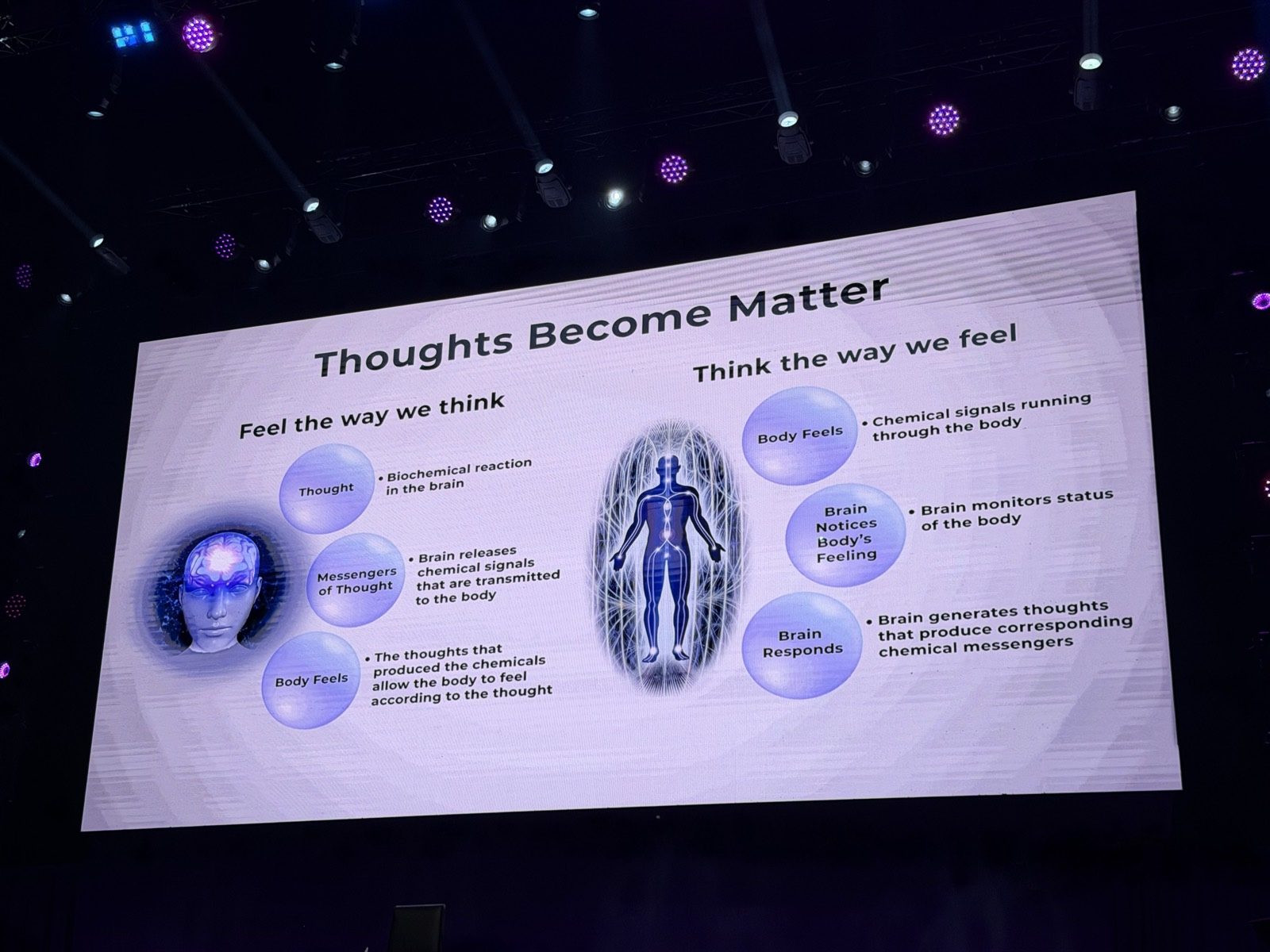 שקף Thoughts Become Matter בהרצאה של ג׳ו דיספנזה